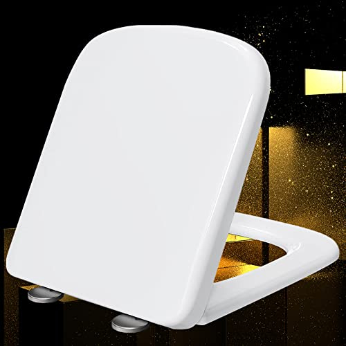 Quadratischer Toilettensitz mit Absenkautomatik, obere Befestigung, Familien-Toilettensitze, obere Befestigung, weißer Toilettendeckel mit Abdeckung, langsam schließende Scharniere, verstellbar, wei