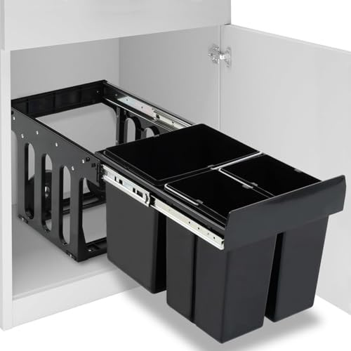 LAPOOH Cubo de Basura de Cocina Extraíble 48 L, Reciclaje con Cierre Suave, Mueble para Reciclaje, Papelera de Cocina