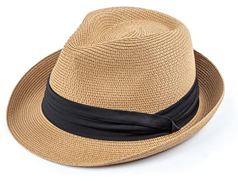 DRESHOW Femme Homme Chapeau de Paille Panama Chapeau Été Large Bord Chapeau de Soleil Anti-UV pour Plage Voyage Chapeau de Soleil
