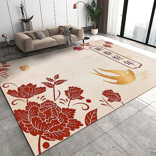Area Wohnzimmerteppich Schlafzimmerteppich Roter Feiertag Frohes Neues Jahr Teppich 3D-Gedruckter Flauschiger Flanellteppich - Polyester-Soft-Touch, Leicht Zu Reinigen, Schmutzabweisend 80-0L7Q-I2