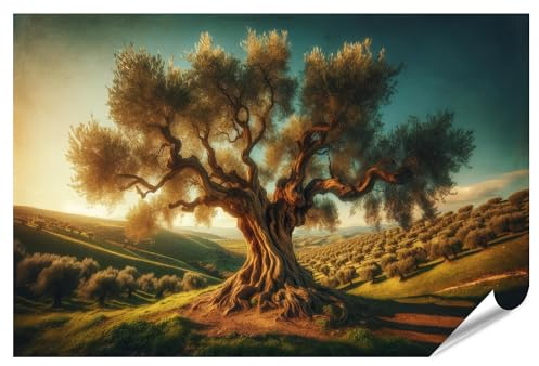 islandburner Prime XXL Bild Poster Alter Olivenbaum in malerischer mediterraner Landschaft Premium Bilder Fotodruck