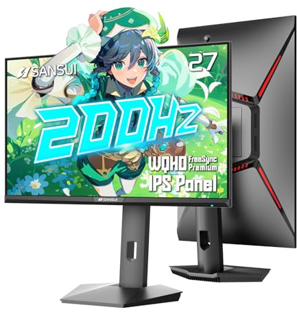 SANSUI Gaming Monitor 27 1440P 200Hz 180Hz WQHD 2560×1440-AMD FreeSync 1ms DCI-P3 95% Fast IPS Computer Monitor,Height Adjustable Vertical/Horizontal Rotating, 2×DisplayPort/HDMI 丨HDR丨Low Motion Blur