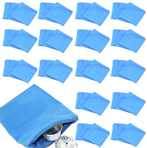 Hyuetrsa Lot de 48 sacs de rangement en tissu à fermeture éclair pour bijoux, sacs de protection anti-ternissement avec pochettes sécurisées pour collier, bracelet et argenterie (10,2 x 10,2 x 2,5 cm