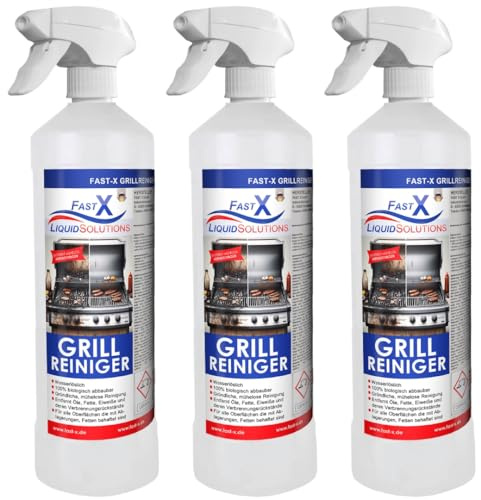 FASTX LIQUIDSOLUTIONS Grillmeister 3x1000ml Grillreiniger Spray – Kraftvolle Reinigung für Alle Grilltypen (3x1 Liter Spray)