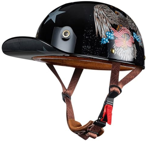Mezzo Casco Moto Jet Retrò Tedesco Casco Scodella ECE Omologato Cappellino Baseball Caschi Demi Caschi Cromwell Con Fibbia Sgancio Rapido Scooter Elettrico Casco Da Motociclista 12,L:58-60CM