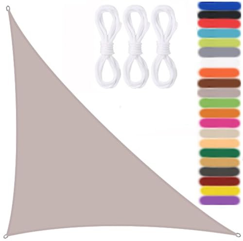 Ryanbem Vela Ombreggiante Triangolare, Tenda a Vela Impermeabile Tenda da Sole per Esterno Protezione Raggi UV 95% Vela Solare con 3 Corde per Giardino Terrazza Cachi 5x5x7.1m