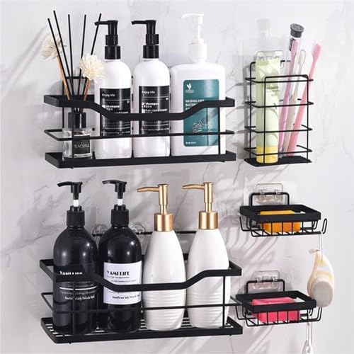 Duschwagenhalter, 5er-Pack, Selbstklebender Duschkorbständer, Badezimmer-Organizer, Badezimmer-Shampoo-Organizer, kein Bohren, wandmontierter, rostfreier Duschständer