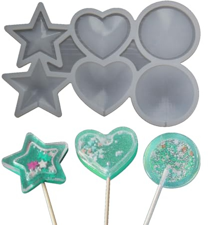 mostsom 2 Stück/Los Lutscher-Silikonform DIY Fondantform Schokolade Fudge Form Backutensilien Kuchenform Küchenzubehör (F_ Stern Herz)