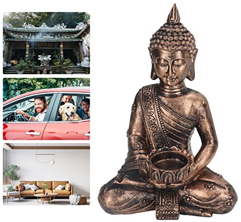 ZPSHYD Buddha-Dekor, Buddha-Statue, Kerzenhalter, sitzende Figur aus Kupferharz, für Teelicht, Meditationsdekoration, stabile richtige Größe 180 mm