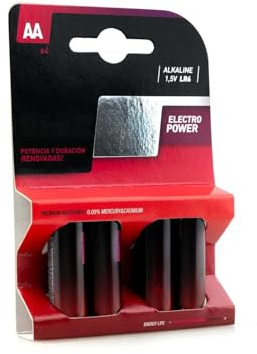 Pila alcalina LR06-AA de 1.5V, Pack de 4 Unidades, Ideal para Dispositivos electrónicos y Juguetes.