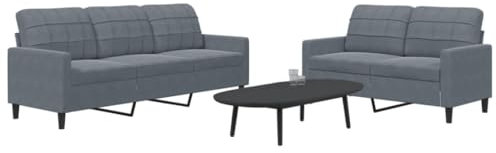 Homgoday 2-TLG. Sofagarnitur mit Kissen Sofa Couch Wohnzimmersofa Loungesofa mit Armlehnen, Couchgarnitur Designsofa Sitzmöbel für Wohnzimmer Büro Dunkelgrau Samt