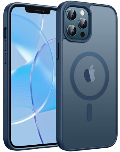 FNTCASE for iPhone 12 Pro-Max Case: Magnetic Matte Translucent Military Grade Drop Protection Phone Case - Frosted Slim Rugged Durable Shockproof Protective Bumper (Blue/6.7 Inch)