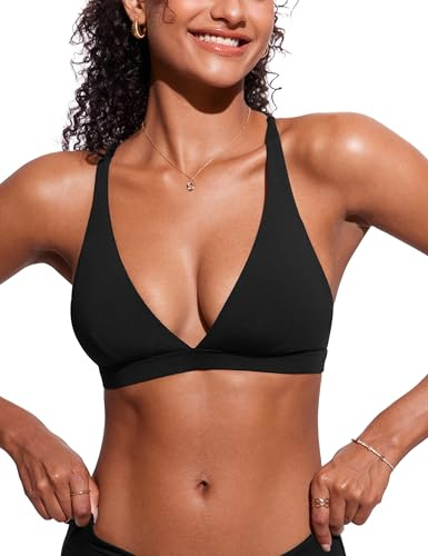 CRZ YOGA Donna Top Bikini con Scollo a V Criss Cross Back Top da Bagno Top da Costume Imbottiti Nero 44