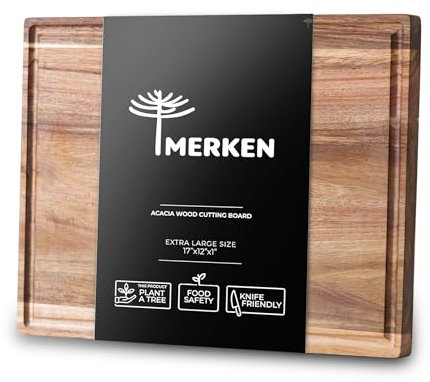 Planches à découper en bois d'acacia de qualité supérieure pour la cuisine – Planche à découper réversible en bois avec rainure pour jus, ensemble de planches à découper en bois extra large et XL pour