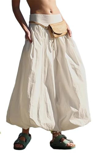 Damen-Maxi-Röcke, A-Linie, langer Rock, Luftpolster-Maxirock, elastische Taille, Ballon-Midi-Länge