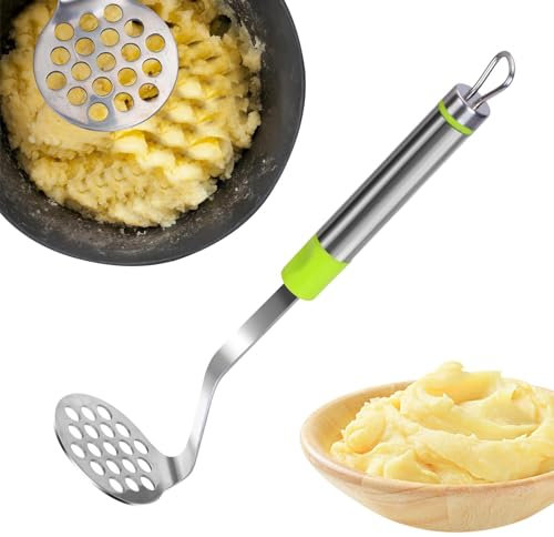 Spremiapatate in acciaio inox – schiacciapatate a mano con manico antiscivolo | strumento da cucina per purè di patate, patate dolci, fagioli e verdure, design ergonomico