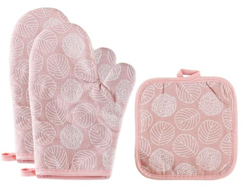 Topflappen und Ofenhandschuhe im Set, 1 StückeTopflappen, 2 Stücke Topfhandschuhe, Hitzebestaendig Ofenhandschuhe, Baumwolle rutschfeste Topfhandschuhe