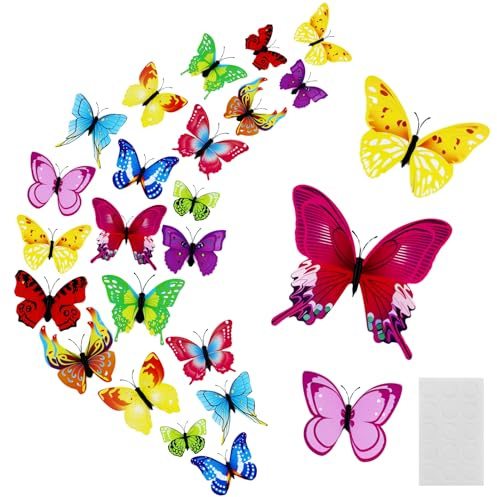 24 decorazioni da parete 3D con farfalle, con magneti, adesivi a farfalla, per decorare feste, camera da letto, cameretta dei bambini, decorazione da parete, matrimonio e altro ancora (colorata)