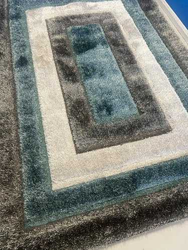oriental rug company Large Rugs Grey/Silver/Teal Blue shaggy 3D rugs,160cm X 230cm approx 8x5ft Modern design Soft Pile Mats/Carpets Super Shaggy Super Thick carved living room 5cm Pile House/Home