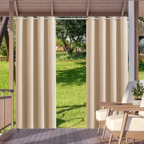 HUAXIQUE Tenda da esterno per giardino Opache Tenda da Sole Con Anelli Anti-UV Protezione Solare Completa Tende per Balcone Terrazzo e Pergola Crema 110Lx235Acm