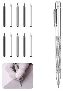 Penne da tracciare in carburo di tungsteno, punta da tracciare con 10 punte di ricambio, perfette per lamiera, vetro, ceramica, acciaio temprato e altro ancora