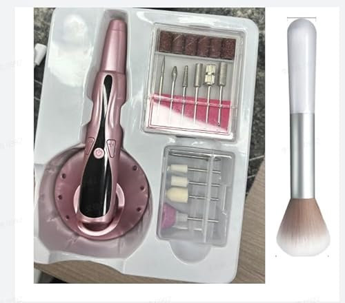 PKBD Fresa per Unghie Elettrica con Base di Ricarica Multifunzione, 20000 RPM Fresa per Unghie Professionale - Lima Unghie Elettrico Ricaricabile Portatile per Unghie Acrilico e Gel, Rosa Oro