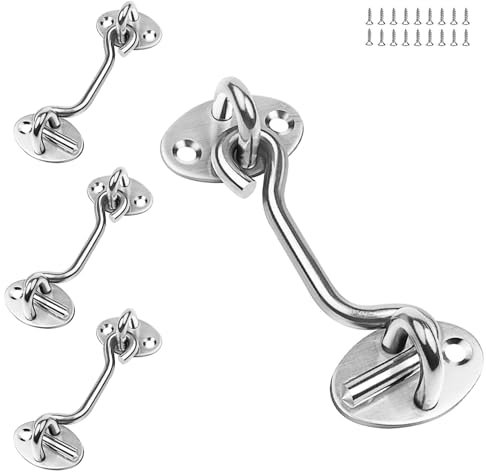 CHSEROK 4 Pezzi 75 mm Gancio Chiusura Porta, Set di per Cancello, in Acciaio Inox Chiavistello Porta Blindata, con Gancio di Chiusura e Occhiello con Vite, per Porte di Fienili