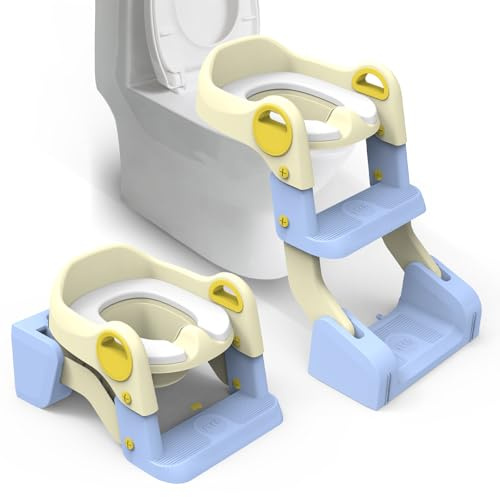 Toilettensitz Kinder mit treppe,2 IN 1 Kindertoilette für kleinkinder, Toilettentrainer mit Wasserdichtes,Rutschfest und Faltbar