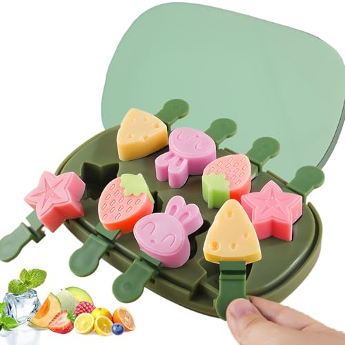 8 Cavités Moule à Glace en Silicone Mini Moules à Glace Dessin Animé Mignons Moule à Esquimaux​​ ​​Moule à Glaces à l'eau​​ Reutilisable pour Bebe et Adulte, Sans BPA