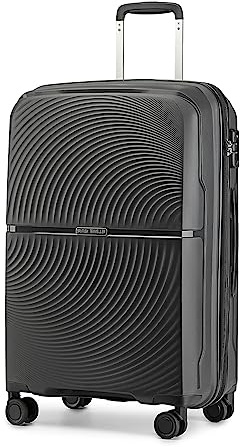 British Traveller Handgepäckkoffer 55x40x22 cm Leichter Kabinenkoffer aus Polypropylen mit 4 Rollen, Schwarz