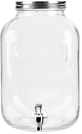 Dispensador de bebidas – Dispensador de agua de vidrio | Contenedor de jarra de bebidas de 4 litros para fiestas | Recipiente hermético reutilizable para limonada con espiga, jarra de vino para
