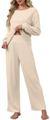 CheChury Tute Donna Elegante e Casual Set Pigiama Lungo Tuta da Casa Tuta Sportiva Donna Tute da Ginnastica Due Pezzi Pigiama Manica Lunga e Pantaloni a Vita Alta Completo 2 Pezzi Loungewear Yoga