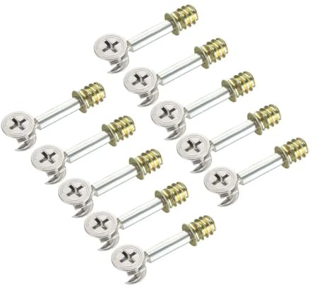 YANGC 10 set di elementi di collegamento laterali for mobili, 15 mm di diametro esterno, con perno di raccordo a camma, dado preinserito, connettore di giunzione 15x12 mm(Silver Tone)