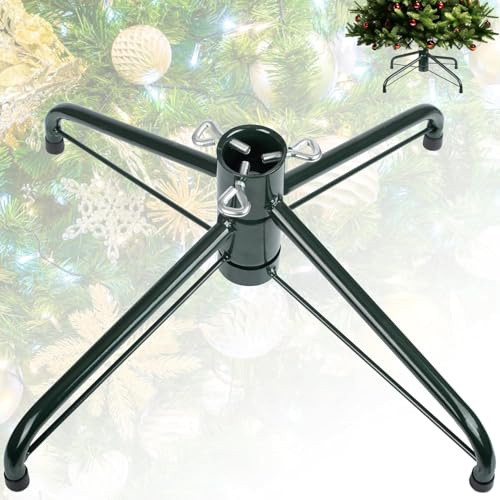 LATERN Foldable Christmas Tree Stand, 40CM Metal Christmas Tree Holder Replacement Xmas Tree Bracket Base with Thumb Screw Fit for 1.3CM - 3.2CM Tree Pole, 120CM - 180CM Artificial Tree (Dark Green)