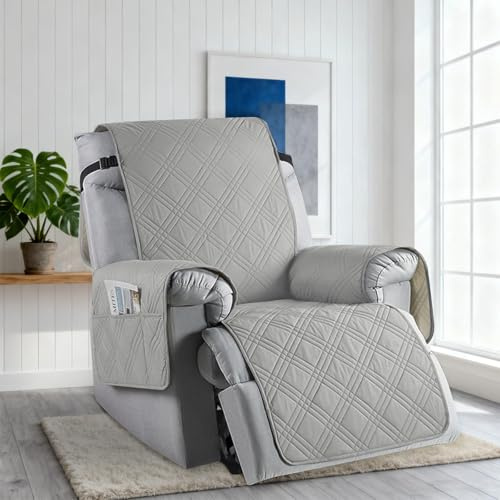 Yunlaishaocer Sesselschoner für Relaxsessel,Stretch Sesselschoner mit Taschen,Sesselbezug Fernsehsessel mit Armlehne,Sesselüberwurf für Fernsehsessel Relaxsessel Sesselhusse (Hellgrau)