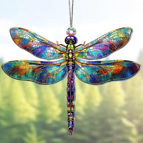 Dragonfly Gifts for Women, Dragonflies Decor Suncatcher Effect, Dragon Fly Stained Glass Effect, Dragonfly Ornaments for Christmas Tree Decorations, Birthday Gift for Mom (Radiant Prism)