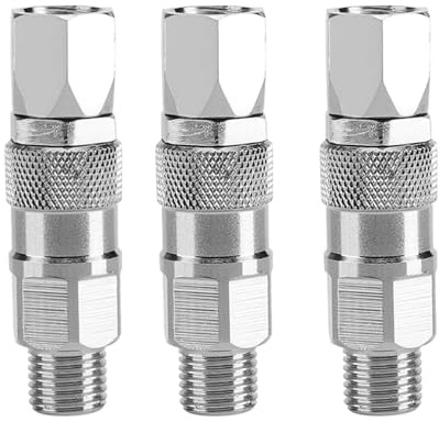 HSKLAADC Sprayer Joint 1/4-Inch 360 Degrees Rotate Stainless Steel Airless High Pressure Spray Gun Hose Swivel Joint Connector ，Fits Graco Paint Sprayers Hose (3PC)