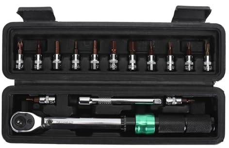 Itonash Conjunto de Llave de Torsión de 15 Piezas, Llave de Acero Inoxidable Ajustable con 1/4 Unidad de 5-25 Nm, 72 Trinquete Reversible de Dientes para Mantenimiento Automotriz en el