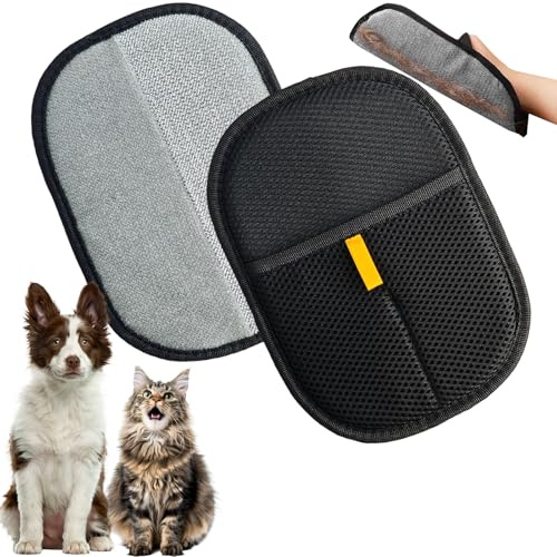 2 Pack Pet Hair Remover Gloves - Double-Sided Dog & Cat Grooming Glove for Deshedding, Bathing and Effective Hair Removal on Furniture, Car Seats, Sofa, Clothes & Beds