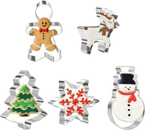 ZORVYN 5 pezzi Biscotti Natale in Acciaio Inox, Stampi Biscotti Natalizi, Tagliabiscotti, Stampi per Biscotti e Dolci, Decorazioni Dolci Biscotti