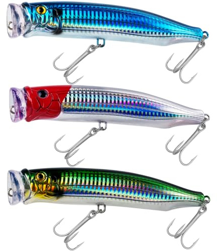 THKFISH Popper-bete, saltvatten, tonfisk, popper, fiskbeten över toppvatten för surfisk, abborre, med 3D-ögon, för GT tonfisk, stor fisk, 15 cm, 1 stycken/3 stycken