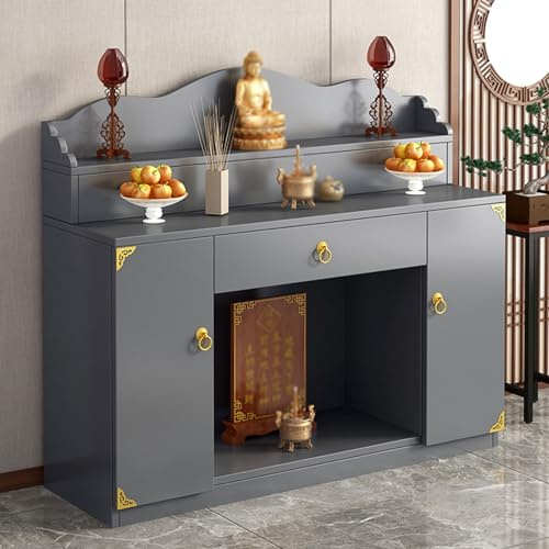 RTTZBOZ Buddhistischer Altartisch im Retro Stil mit Schubladen, Moderner Beistelltisch, Altarschrank für Wohnungen, Tempel und Ahnentempel(Gray,88cm)