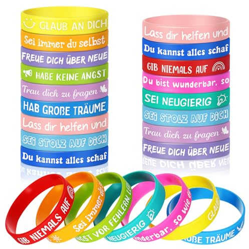 Huiguli 24 Pezzi Braccialetto Motivazionale Silicone, 18cm Braccialetti Amicizia Bambini Colorati, Braccialetti da Polso Motivazionali per Adolescenti Studenti