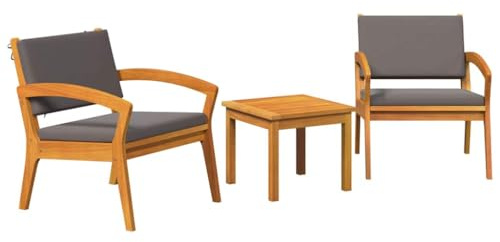 KKgypkn Set da bistrò in legno di acacia, 3 pezzi, con cuscino marrone, in poliestere, per terrazza e giardino, resistente alle intemperie, con cuscini rimovibili