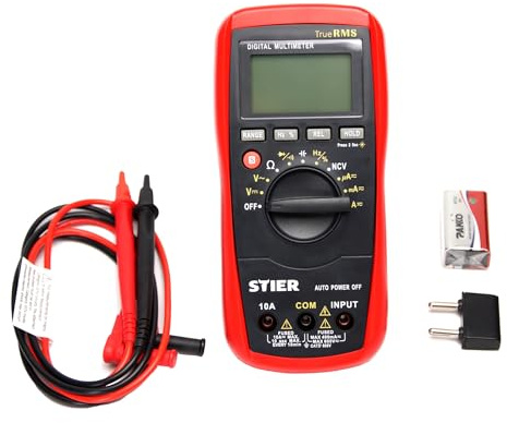 STIER Digital-Multimeter 4V - 600 V AC / 0,400mV - 600 V DC CAT IV 600V, multitester für Widerstände, Kapazitäten, Temperaturen, Dioden Test und Durchgangsprüfung