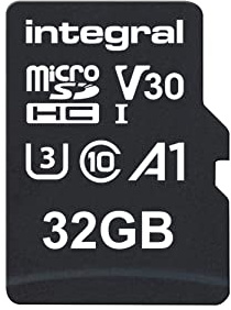 Integral 32GB microSD Card Haute Vitesse Carte Mémoire Vidéo 4K – Jusqu'à 100MB/s en lecture et 30MB/s en écriture, UHS-I, U3, Classe 10, A1 app performance - smartphones, tablettes, drones