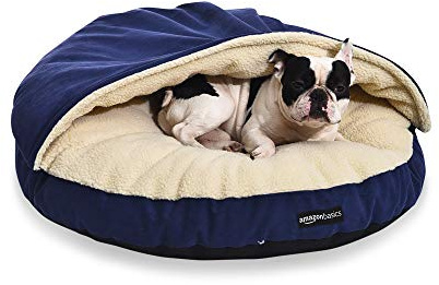 AmazonBasics Pet Cave Bed for Dogs and Cats, with Removable Nesting Cave Cover, Fits up to 30lbs Pets, 35 x 35 x 13 inches, Blue