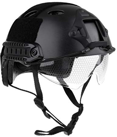 Tubayia Casco de protección rápida táctica ligera con visera retráctil para airsoft paintball (negro)