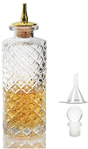 SuproBarware Bitters Bottle NKJP0001 Diamant-Bitterflasche für Cocktails, 170 ml, Glasflasche mit Armaturenbrett aus Zinklegierung