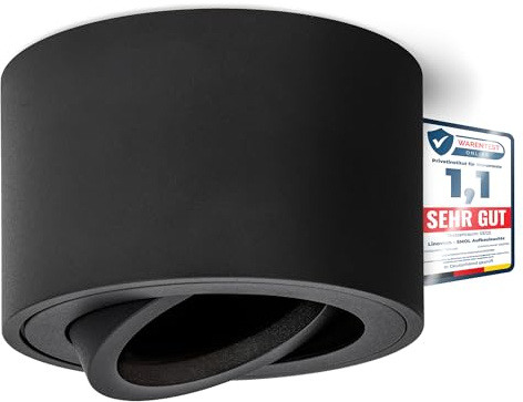 linovum SMOL Aufbauspot schwarz rund schwenkbar flach 50mm für LED-Modul | Flacher Deckenspot schwarz - schwenkbar, nur 50mm hoch, für Küche, Flur & Esstisch, für LED-Modul Ø50mm (ohne Leuchtmittel)